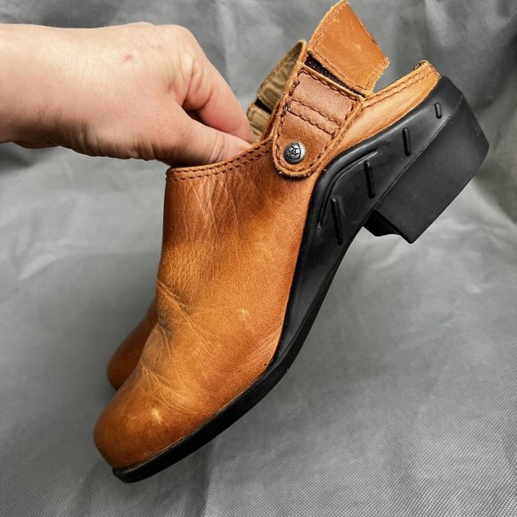 Ariat Shoes - ARIAT Chestnut Brown Leather Mules Sling Back Casual Boots Shoes 94070 Size 6